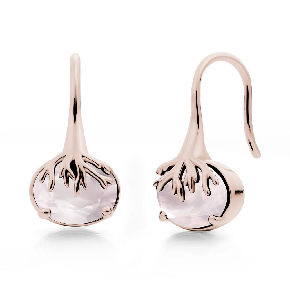 Oval Rose Quartz French Hook Earrings - Image 7