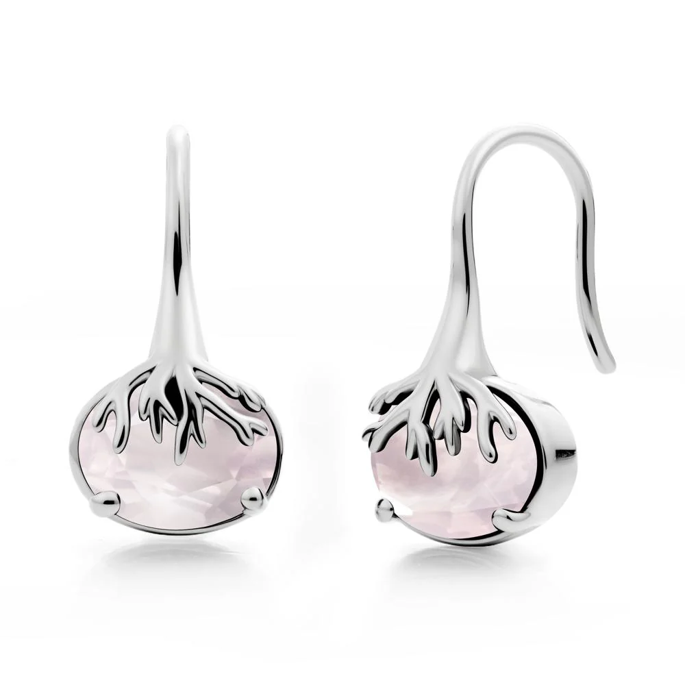 Oval Rose Quartz French Hook Earrings - Image 8