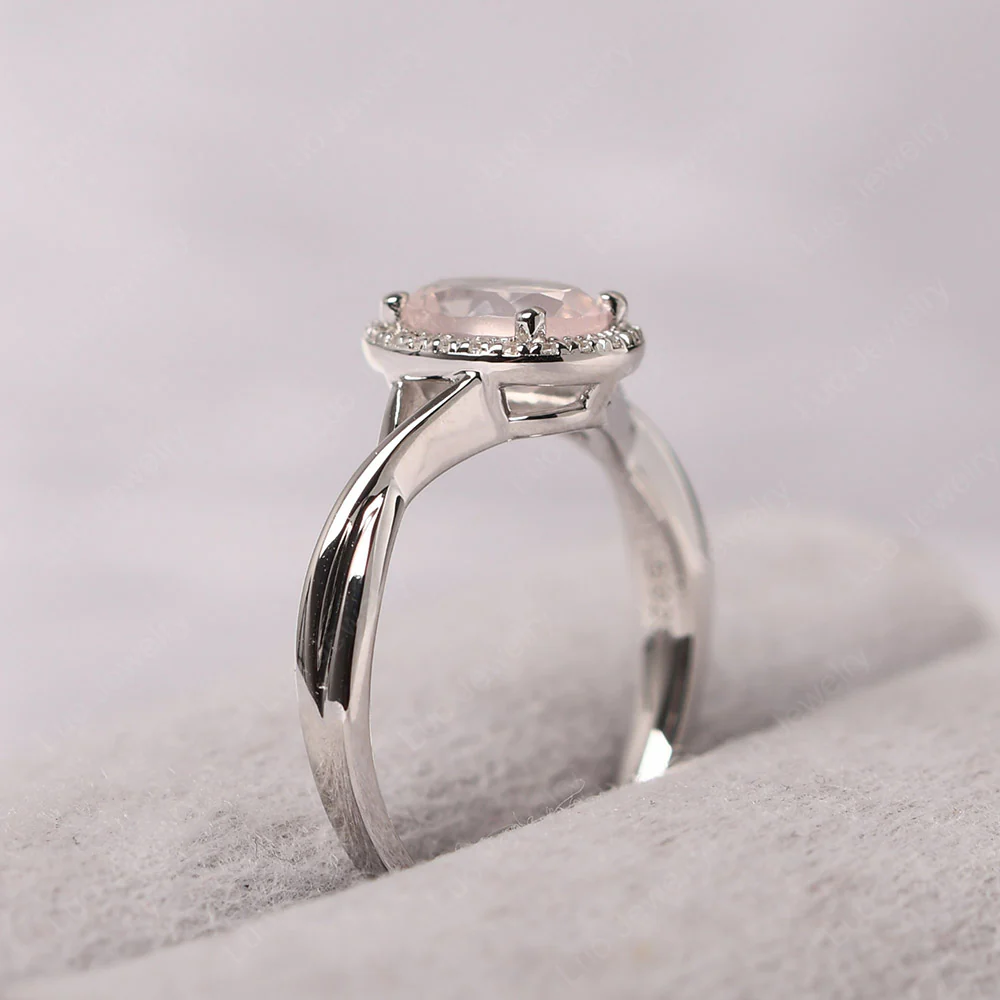 Rose Quartz Oval Halo Ring - Image 4