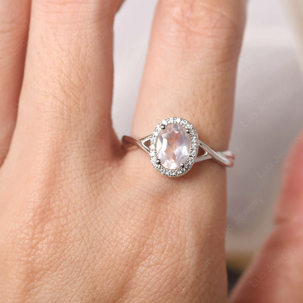 Rose Quartz Oval Halo Ring - Image 5
