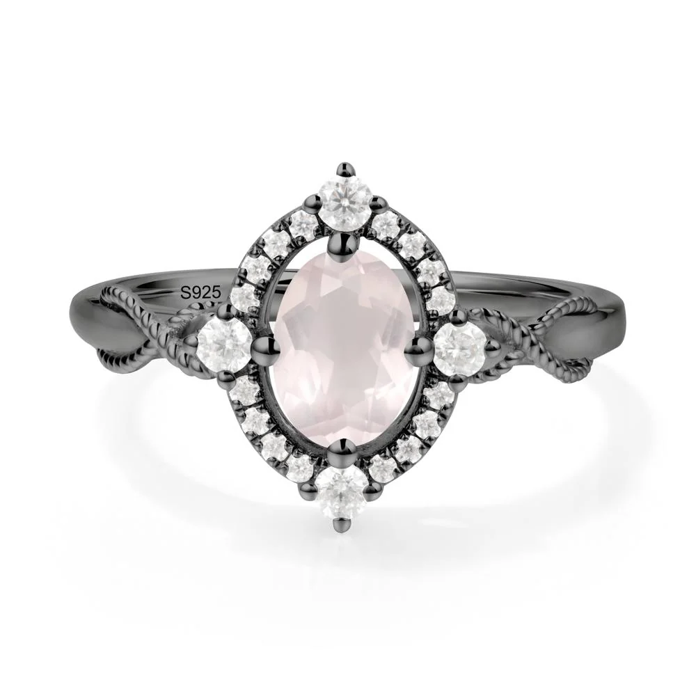 Oval Rose Quartz Halo Twist Ring - Image 5