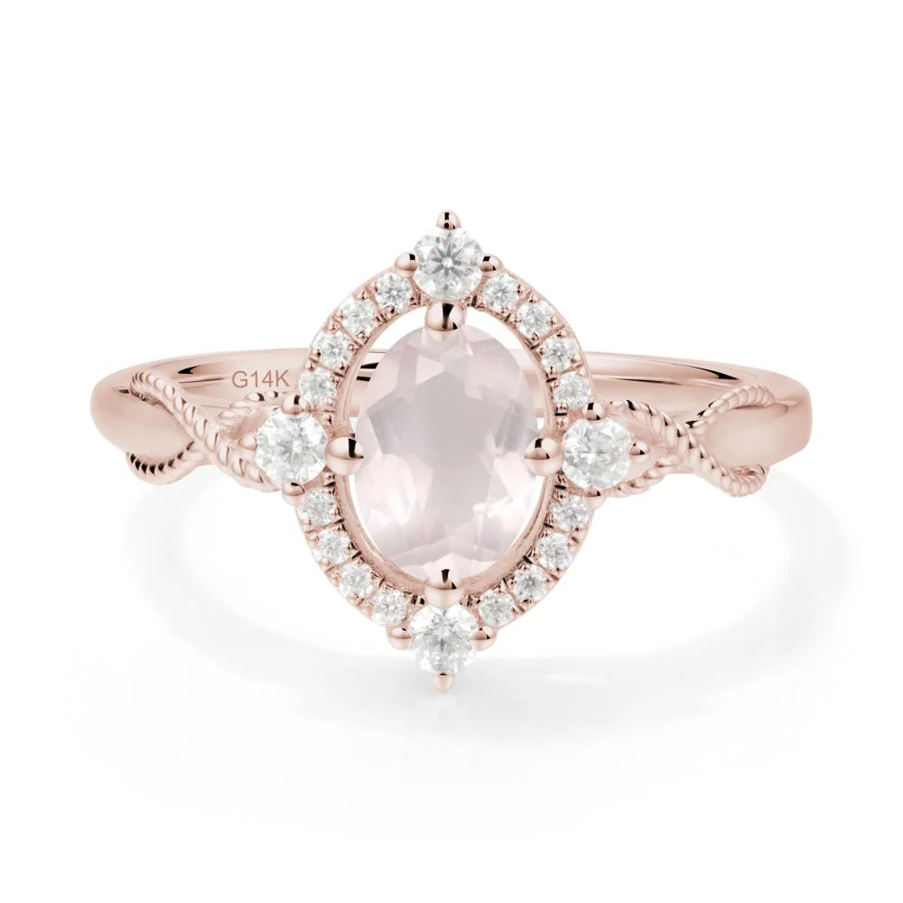 Oval Rose Quartz Halo Twist Ring - Image 7