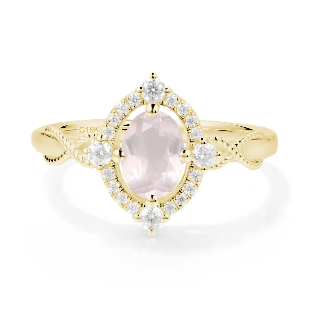 Oval Rose Quartz Halo Twist Ring - Image 9