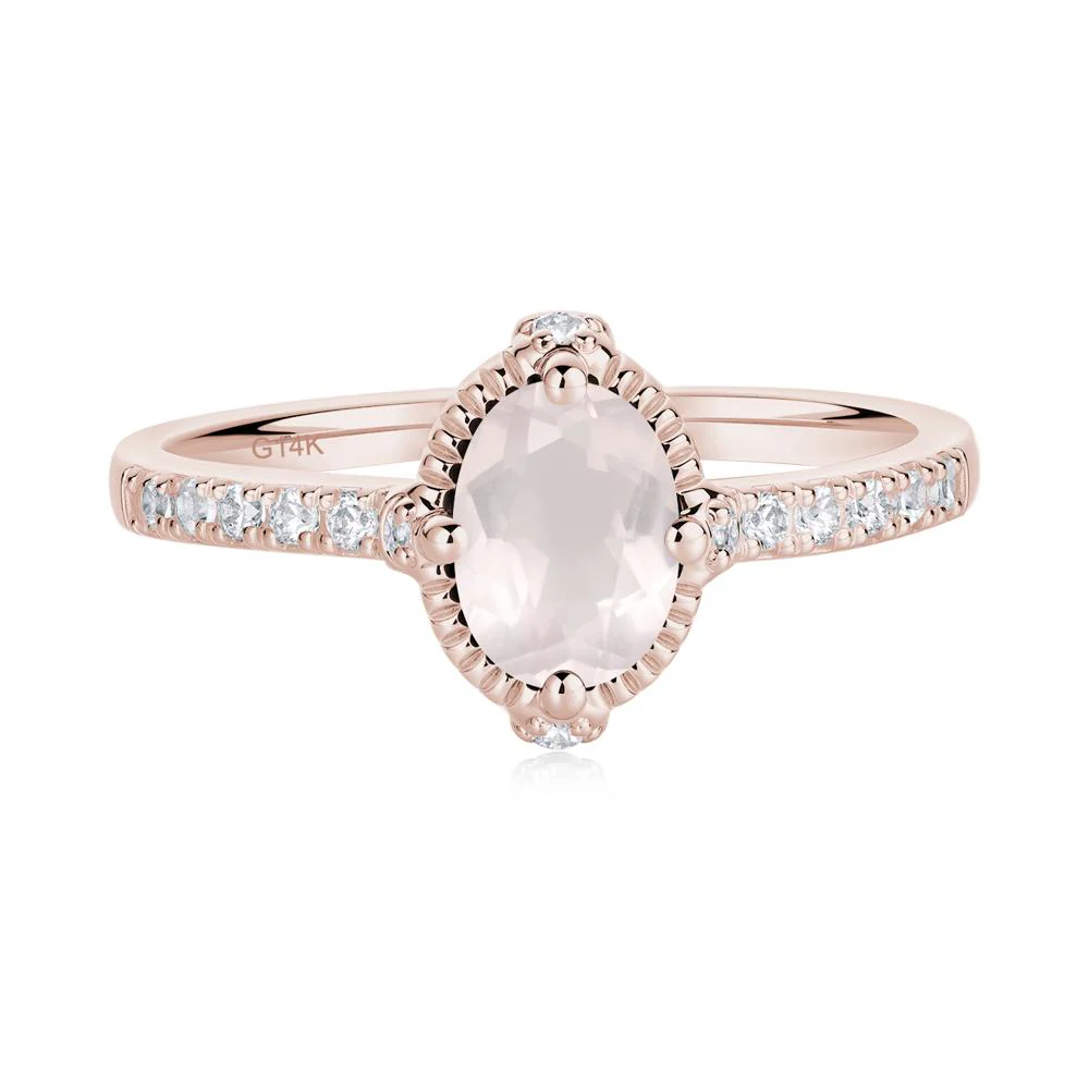 Oval Rose Quartz Milgrain Halo Ring