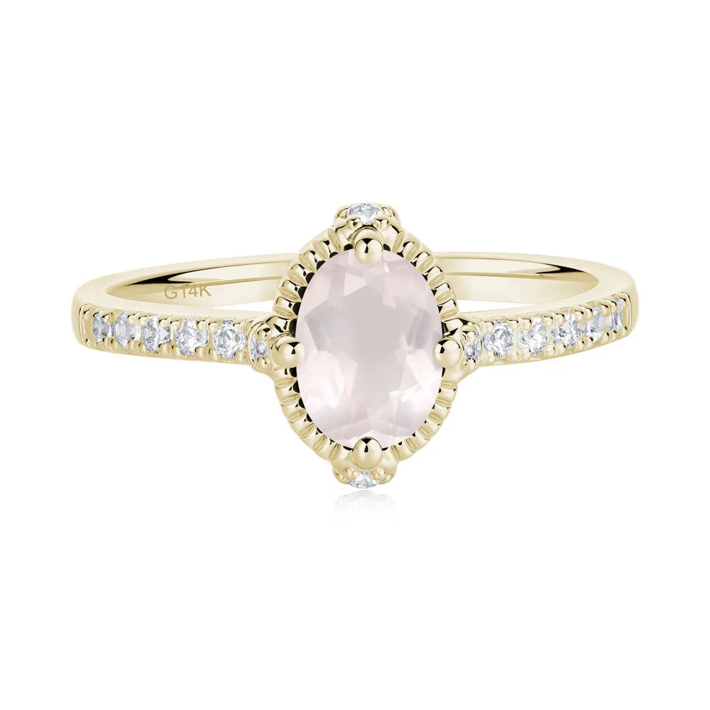 Oval Rose Quartz Milgrain Halo Ring - Image 2