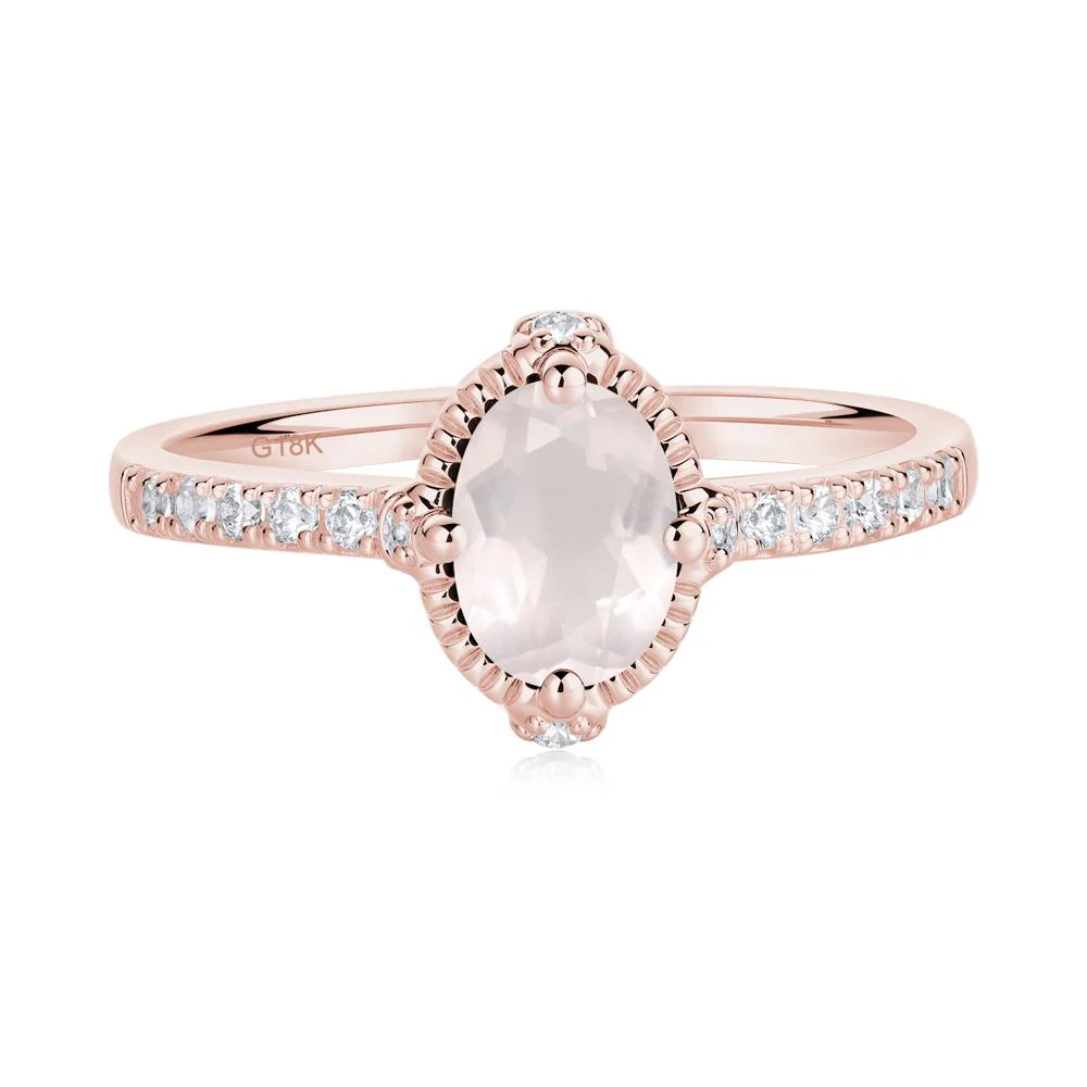Oval Rose Quartz Milgrain Halo Ring - Image 3