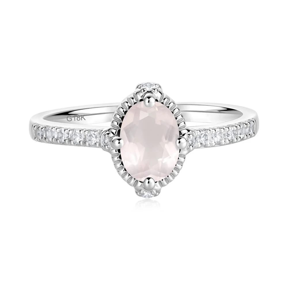 Oval Rose Quartz Milgrain Halo Ring - Image 6