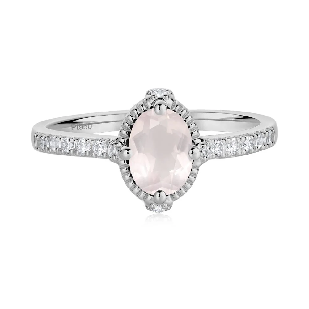 Oval Rose Quartz Milgrain Halo Ring - Image 7