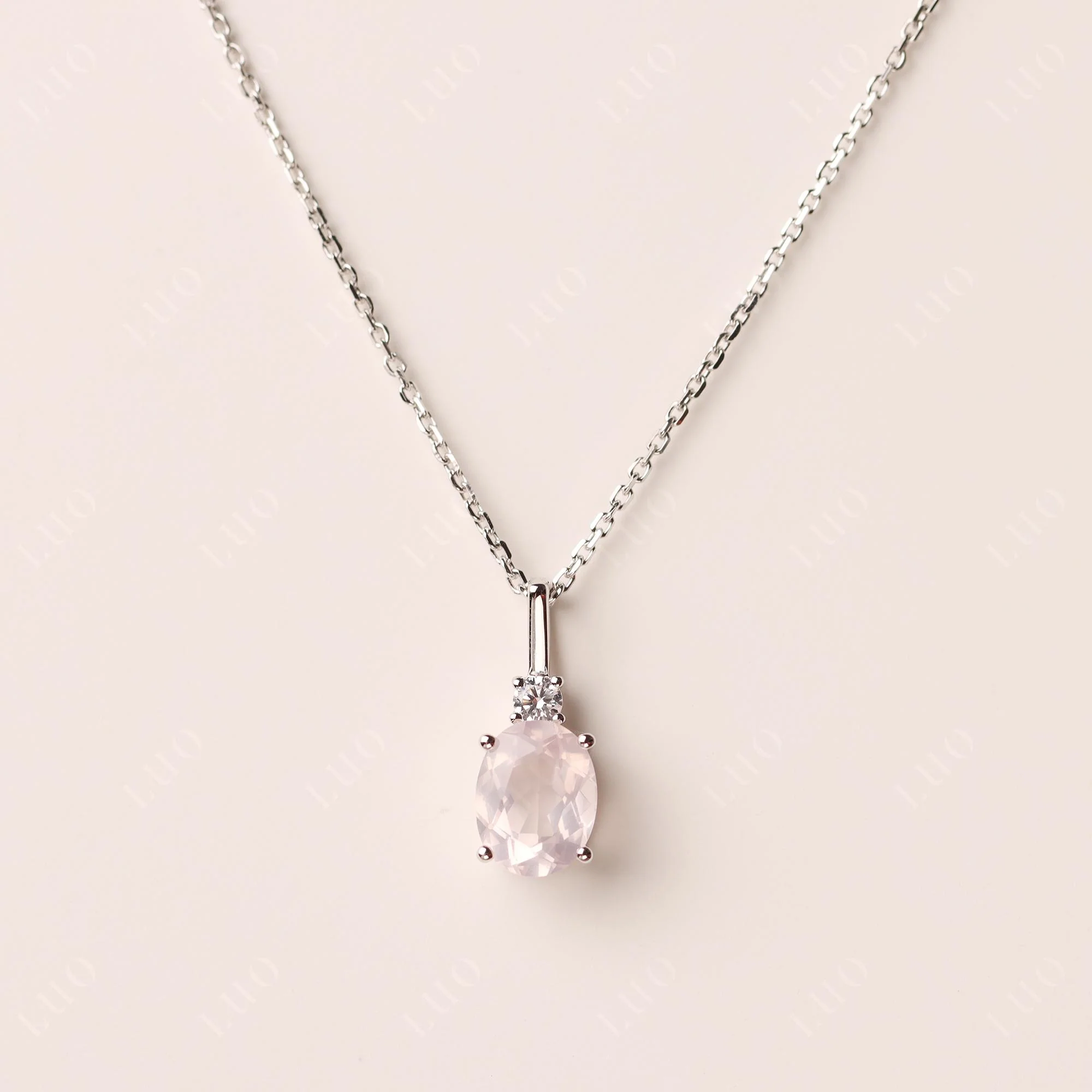 Simple Oval Rose Quartz Necklace - Image 10