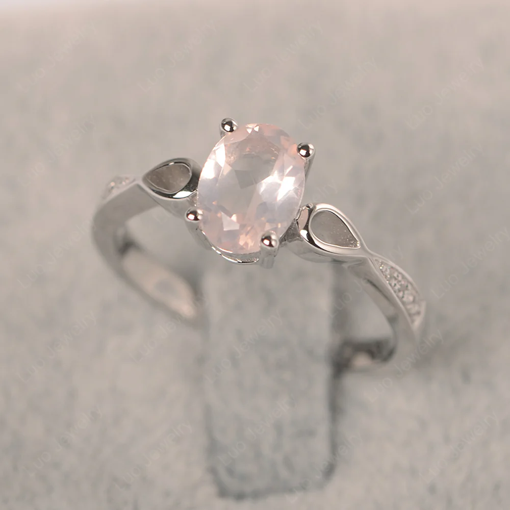 Oval Rose Quartz Delicate Engagement Ring