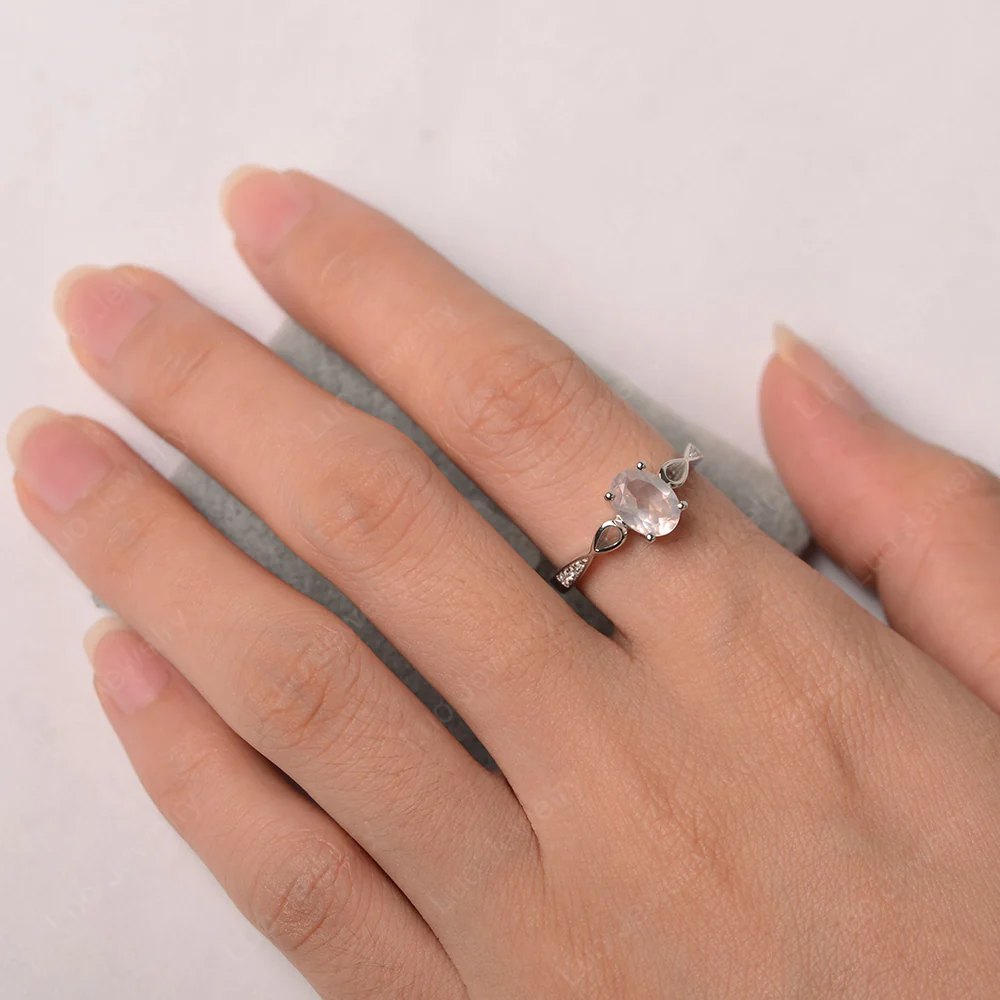 Oval Rose Quartz Delicate Engagement Ring - Image 3