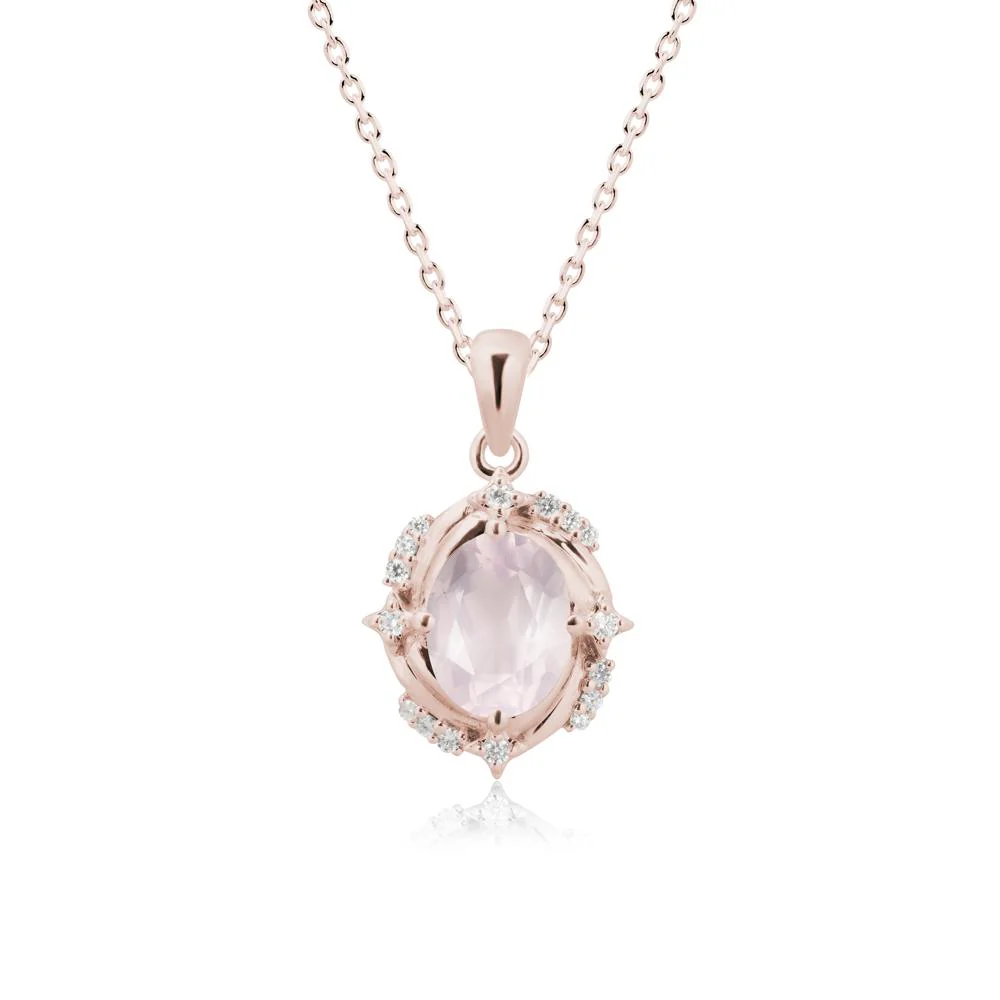 Oval Rose Quartz Shooting Star Pendant Necklace - Image 2