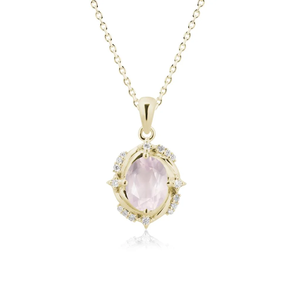 Oval Rose Quartz Shooting Star Pendant Necklace - Image 4