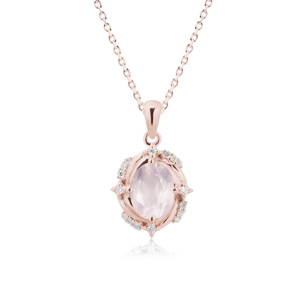 Oval Rose Quartz Shooting Star Pendant Necklace - Image 5