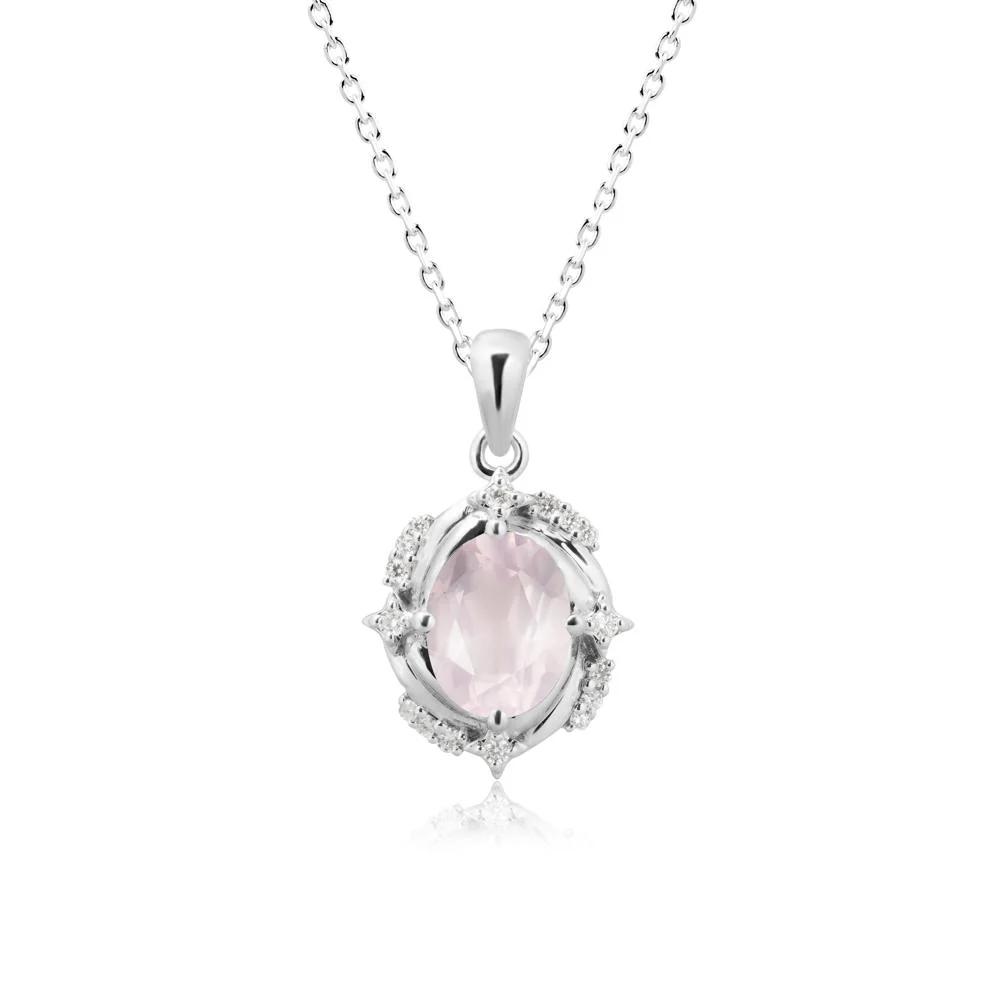 Oval Rose Quartz Shooting Star Pendant Necklace - Image 9