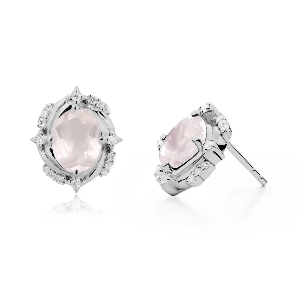 Oval Rose Quartz Stud Earrings
