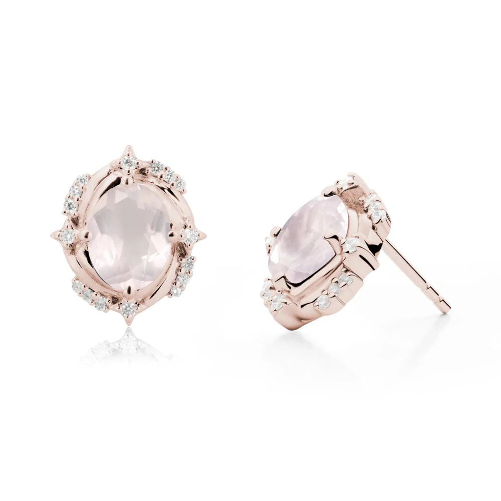 Oval Rose Quartz Stud Earrings - Image 7