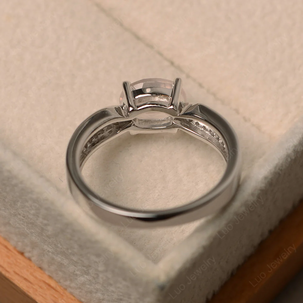 Oval Rose Quartz Horizontal Two Rows Pave Ring - Image 3