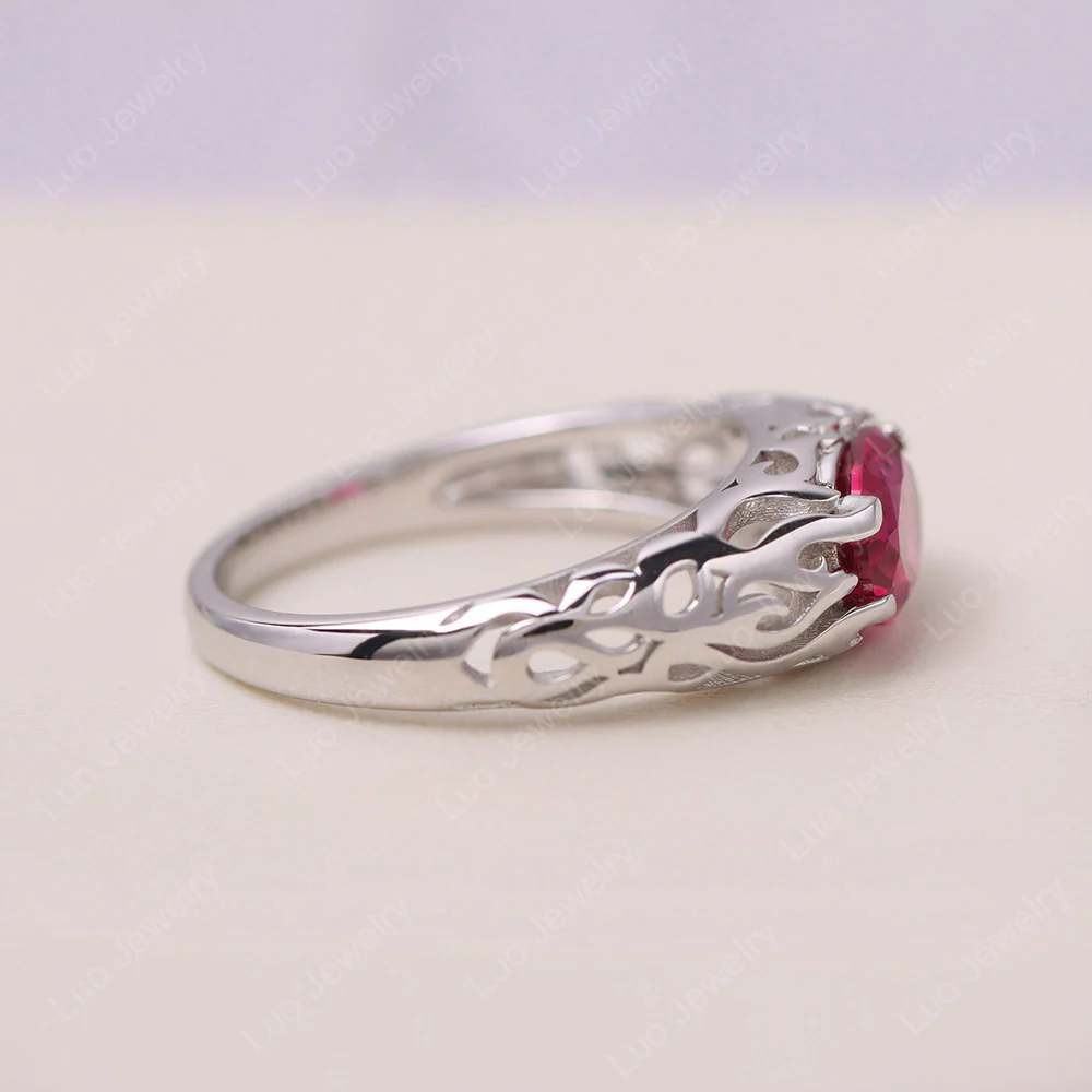 Oval Ruby East West Hollow Out Ring - Image 4