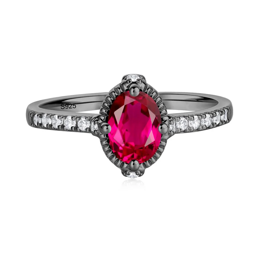 Oval Ruby Milgrain Halo Ring - Image 5