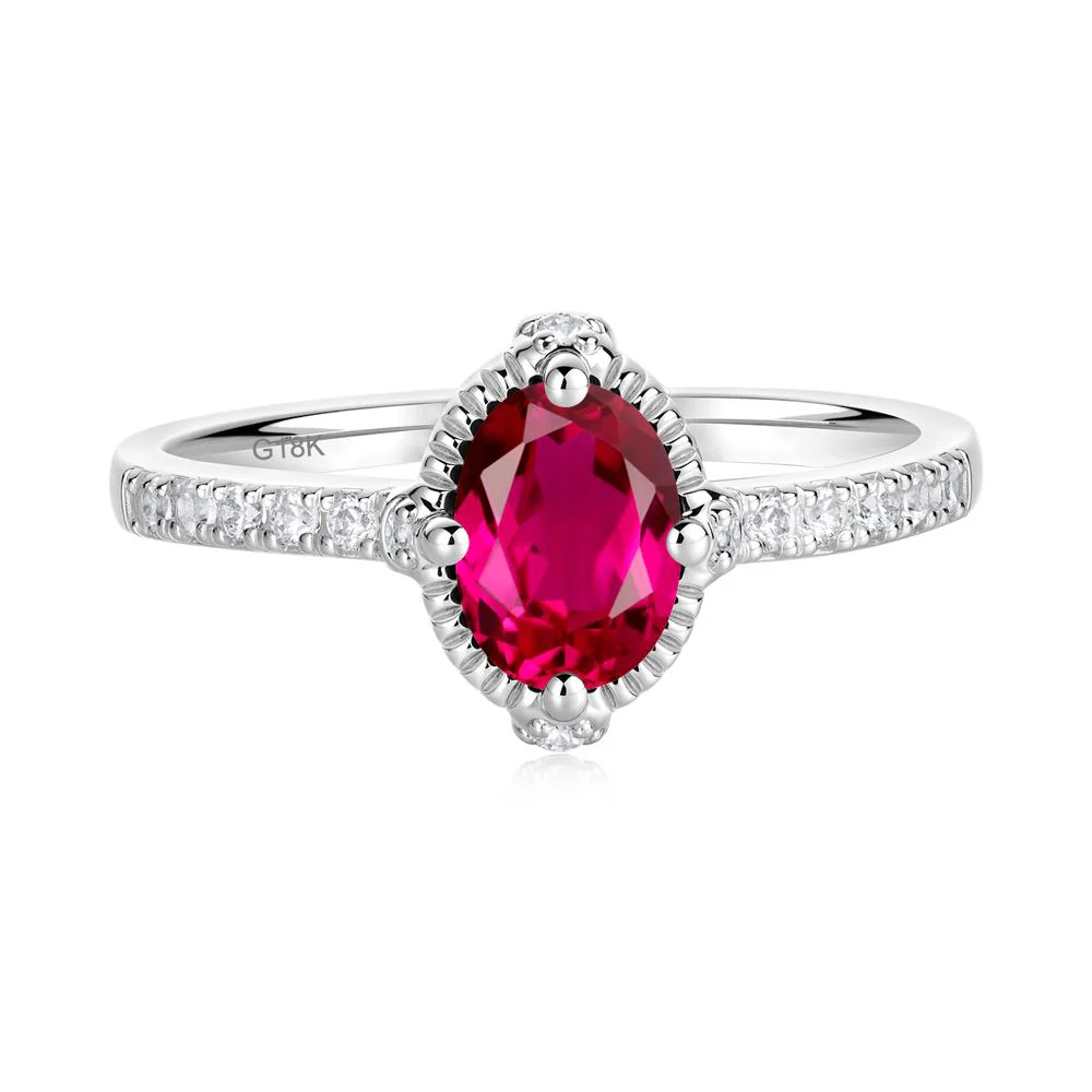 Oval Ruby Milgrain Halo Ring - Image 6
