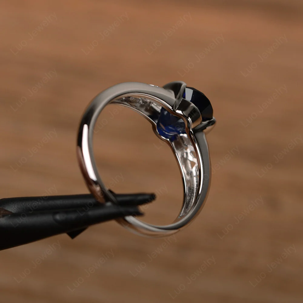 Oval Sapphire Bezel Set Engagement Ring - Image 3