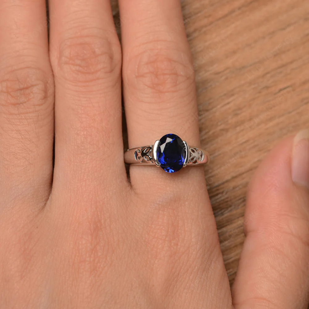 Oval Sapphire Bezel Set Engagement Ring - Image 4