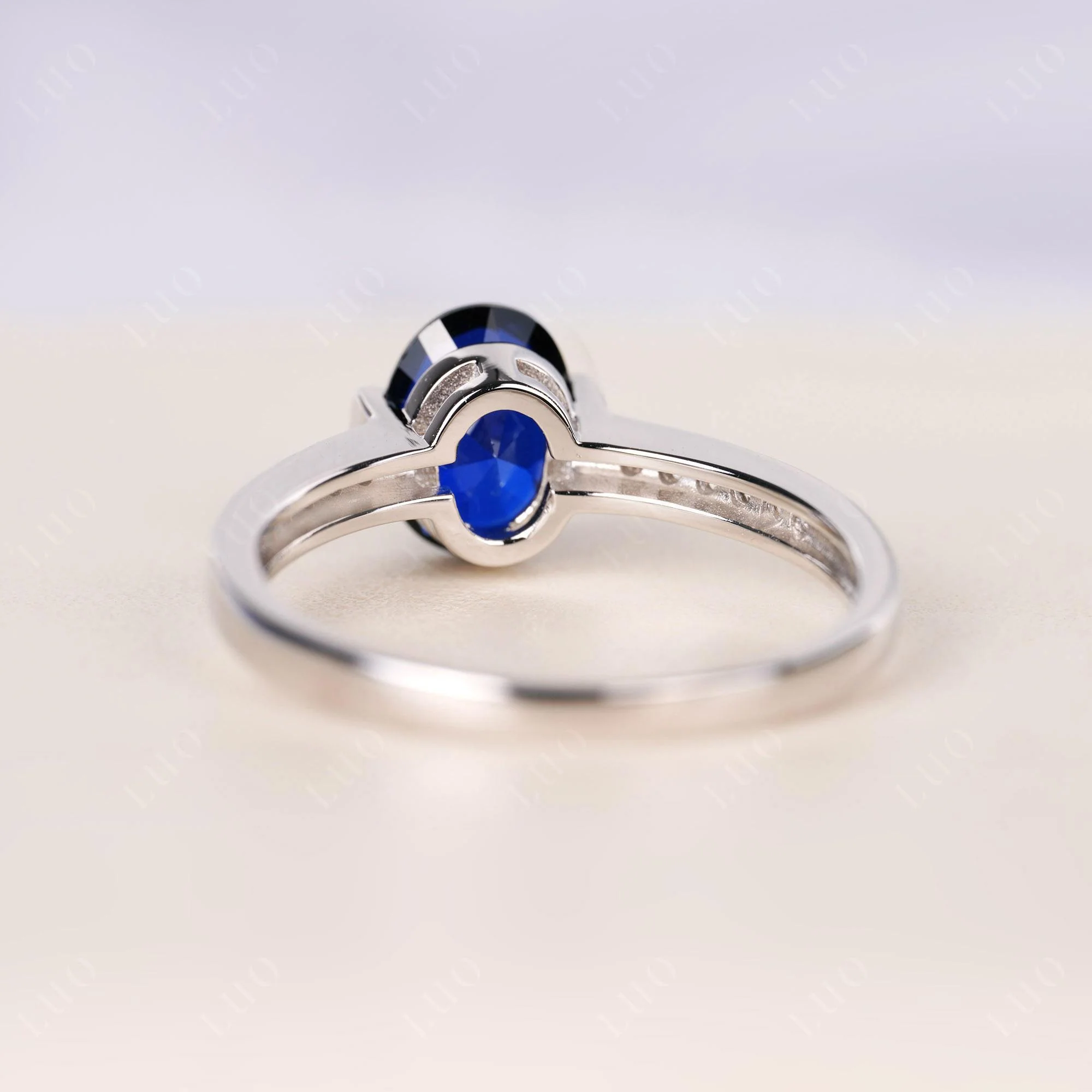 Oval Sapphire Engagement Ring Half Bezel Set - Image 3