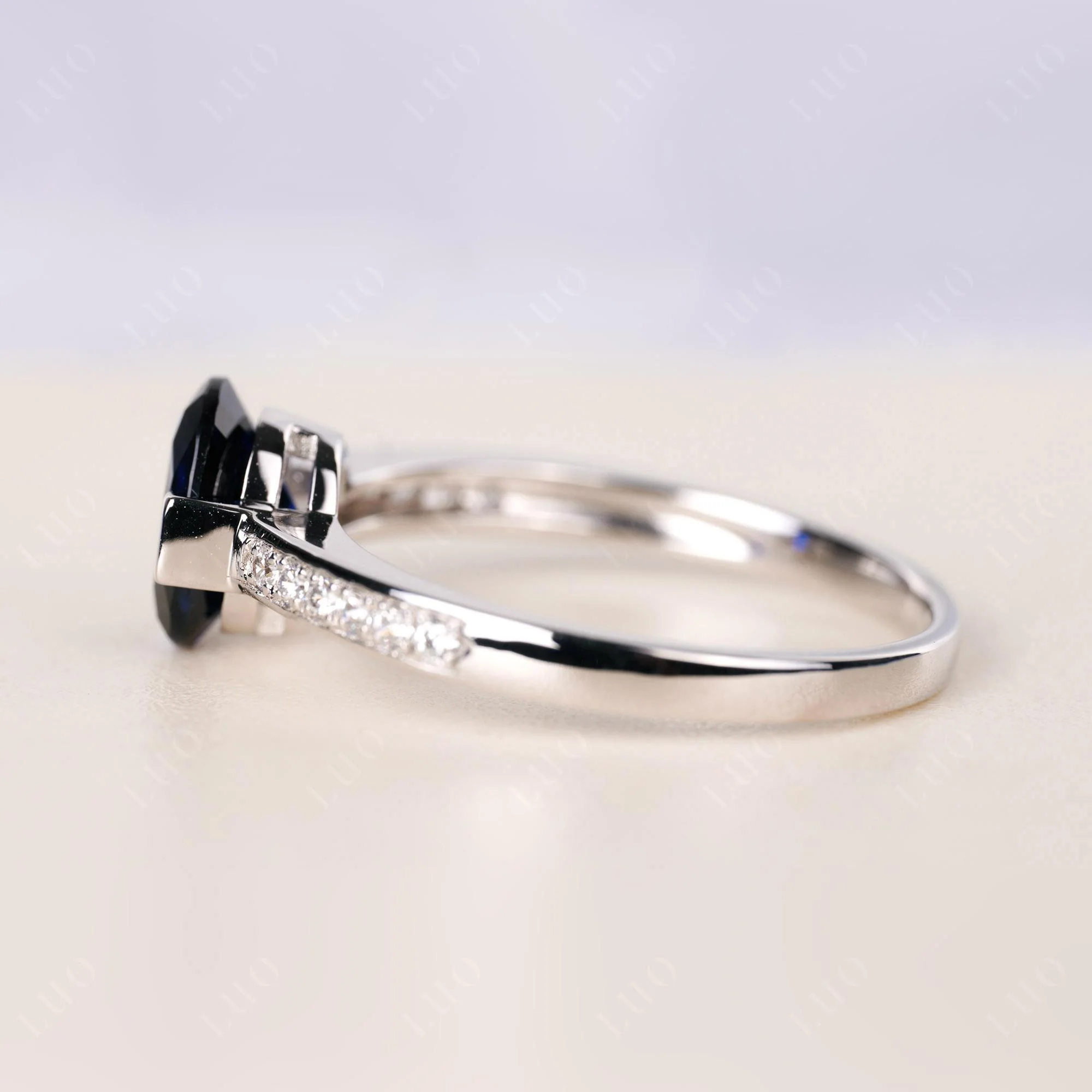 Oval Sapphire Engagement Ring Half Bezel Set - Image 4