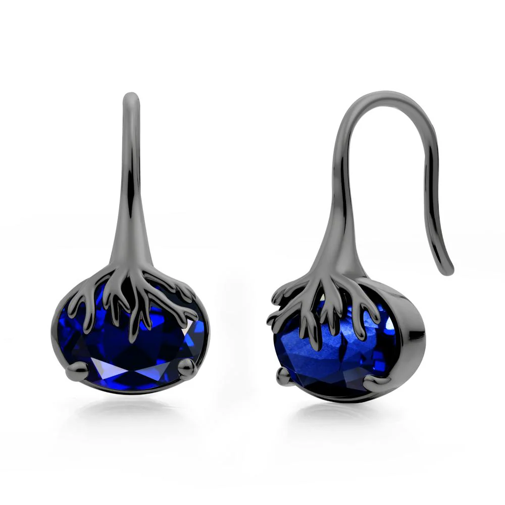 Oval Sapphire French Hook Earrings - Image 4