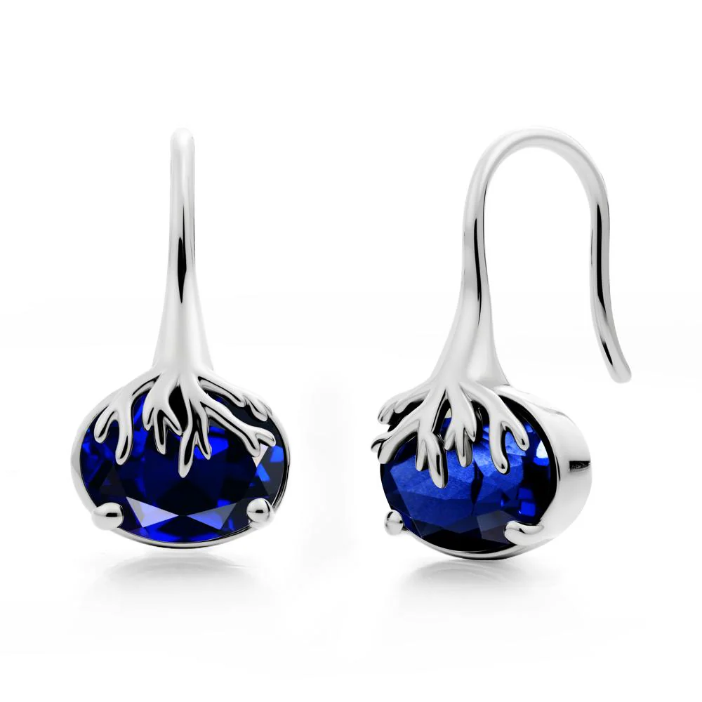 Oval Sapphire French Hook Earrings - Image 7