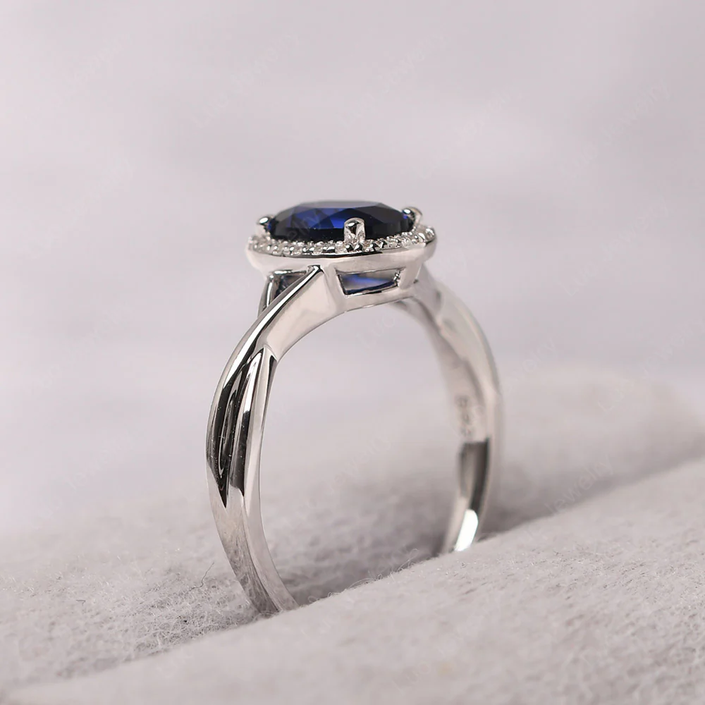 Sapphire Oval Halo Ring - Image 4