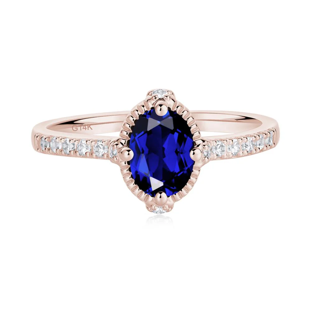 Oval Sapphire Milgrain Halo Ring