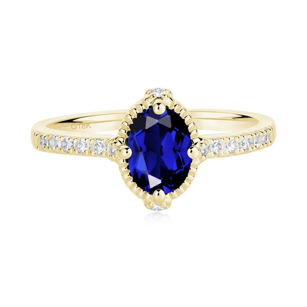 Oval Sapphire Milgrain Halo Ring - Image 2