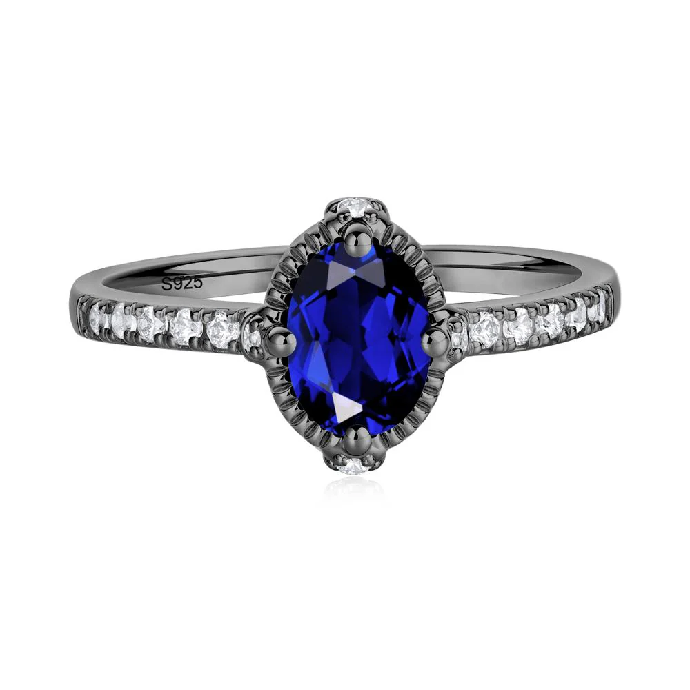 Oval Sapphire Milgrain Halo Ring - Image 3