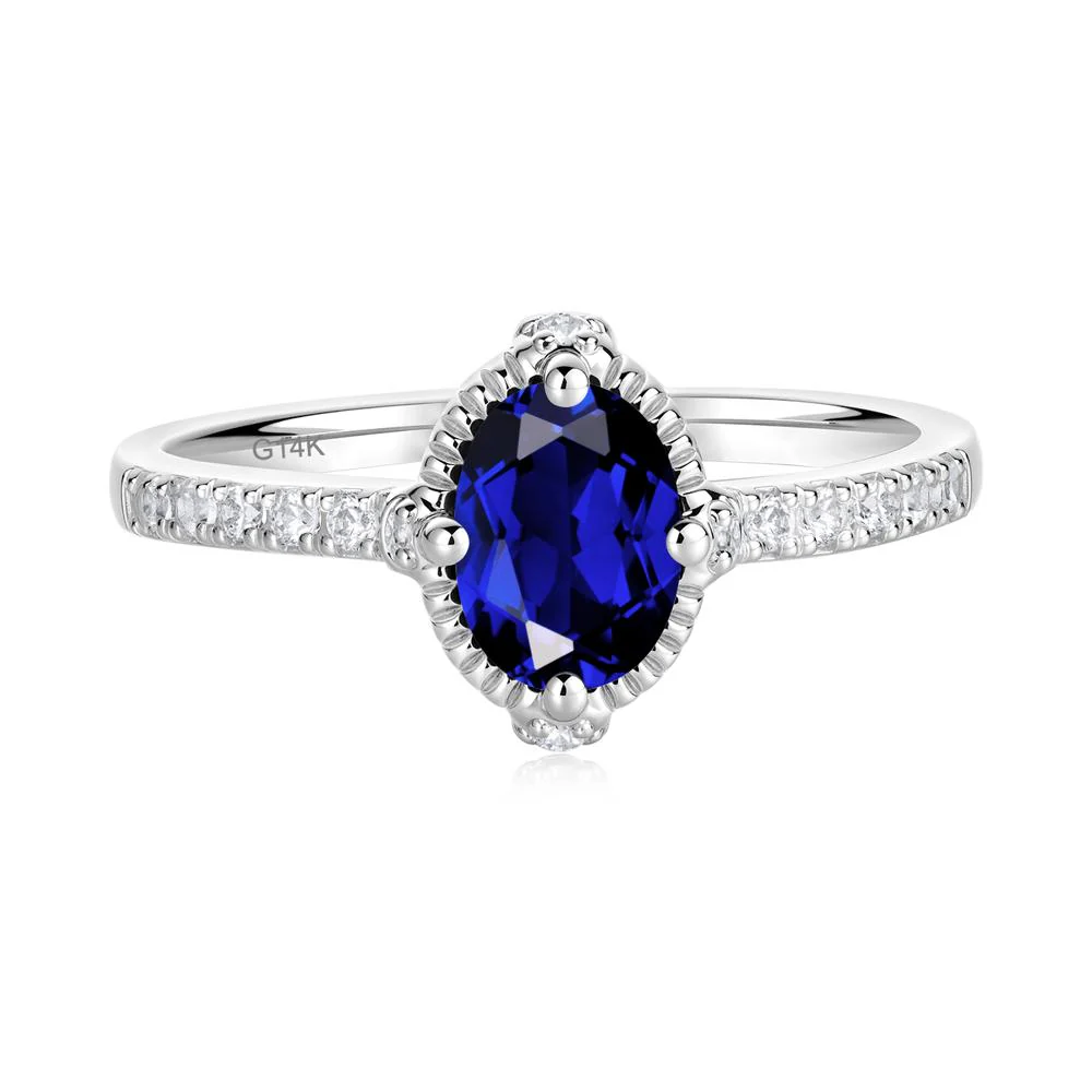 Oval Sapphire Milgrain Halo Ring - Image 4