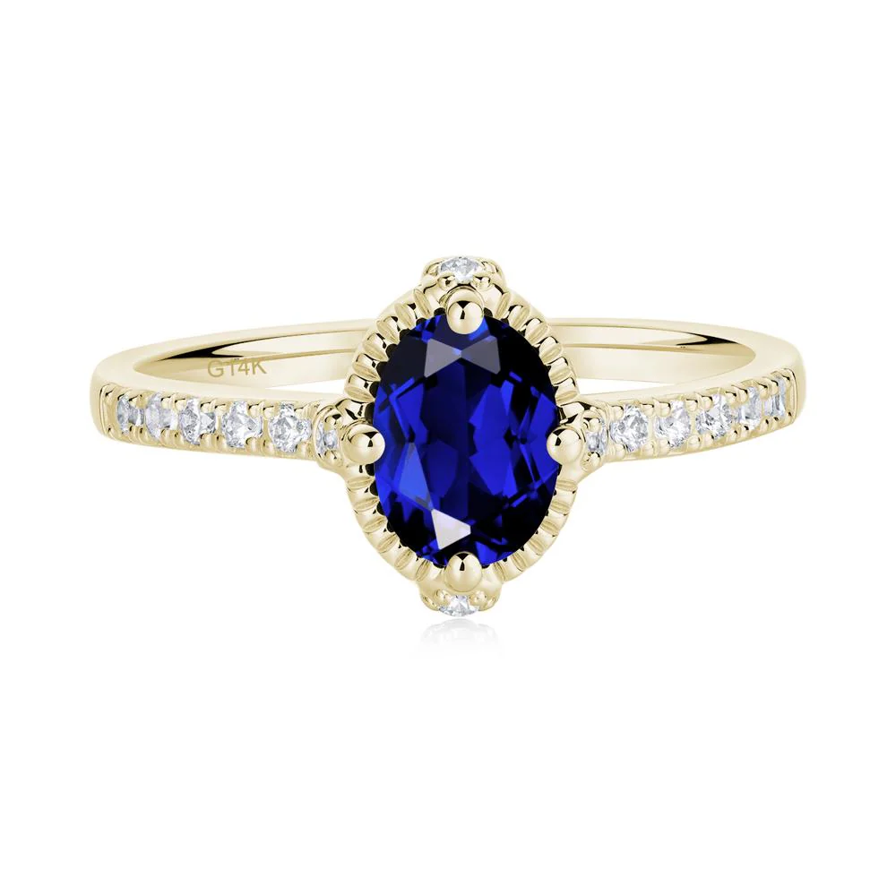 Oval Sapphire Milgrain Halo Ring - Image 9