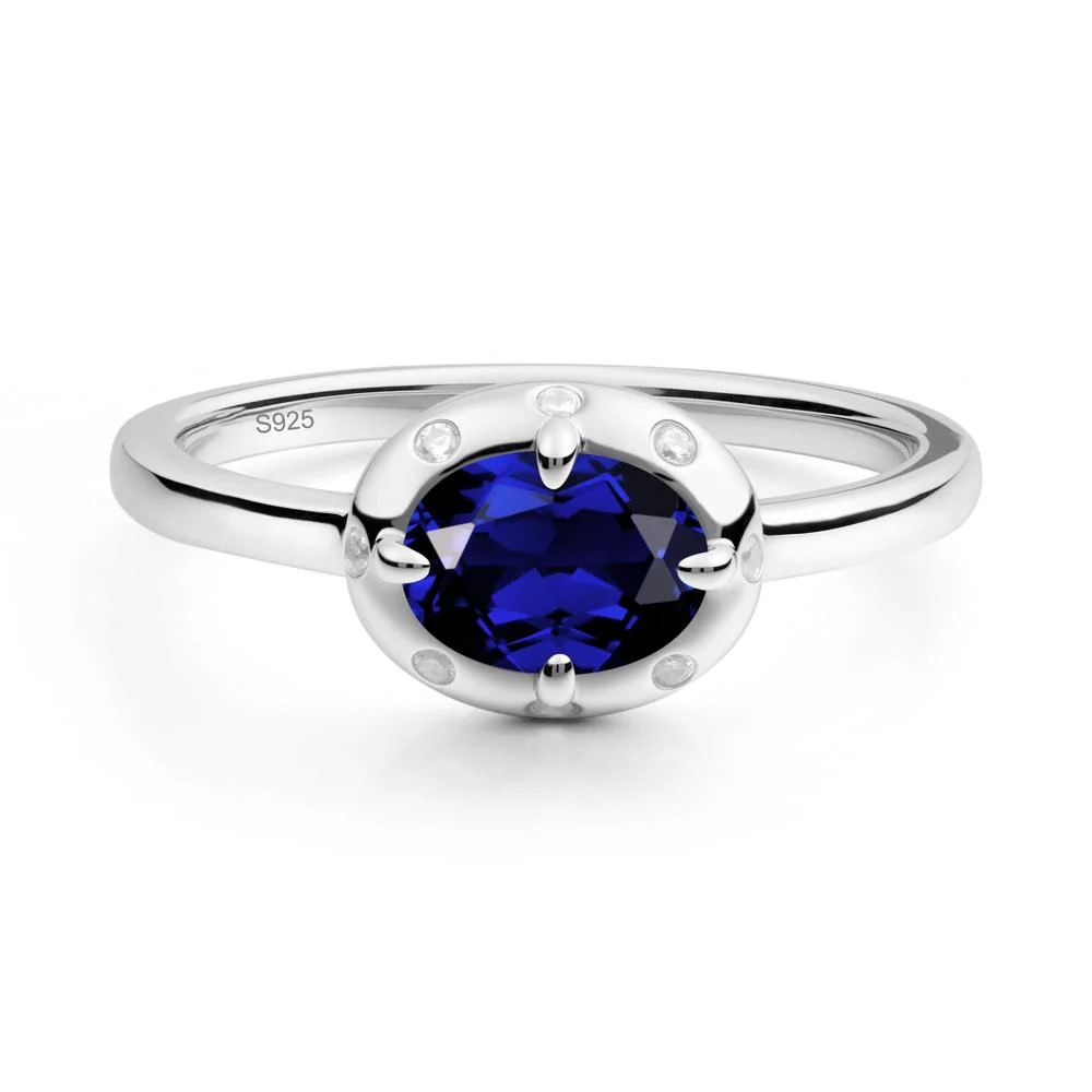 Oval Sapphire Ring with Faux-Bezel Setting - Image 2