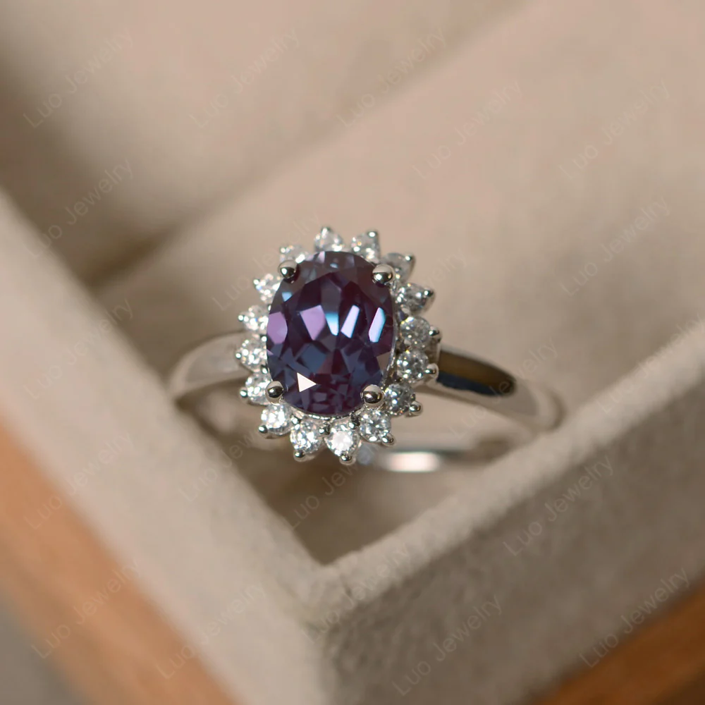 Oval Shape Alexandrite Halo Engagement Ring