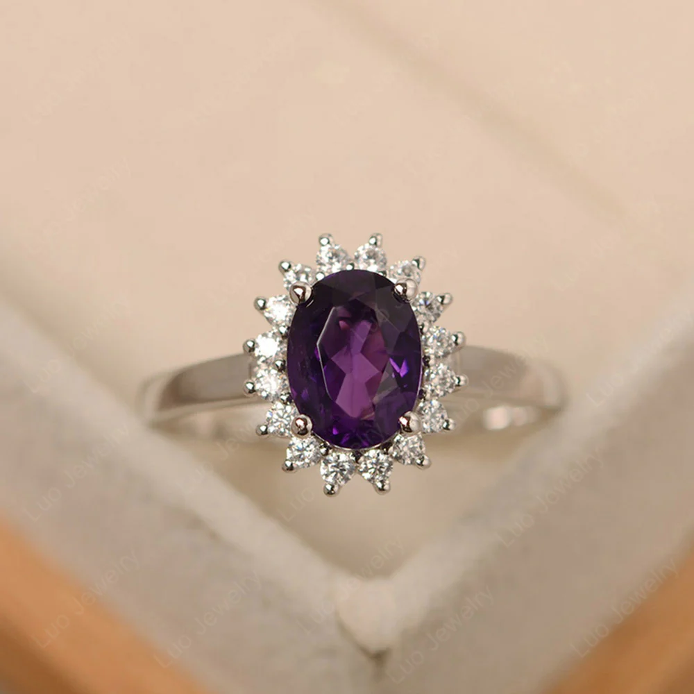 Amethyst Oval Sunburst Engagement Ring