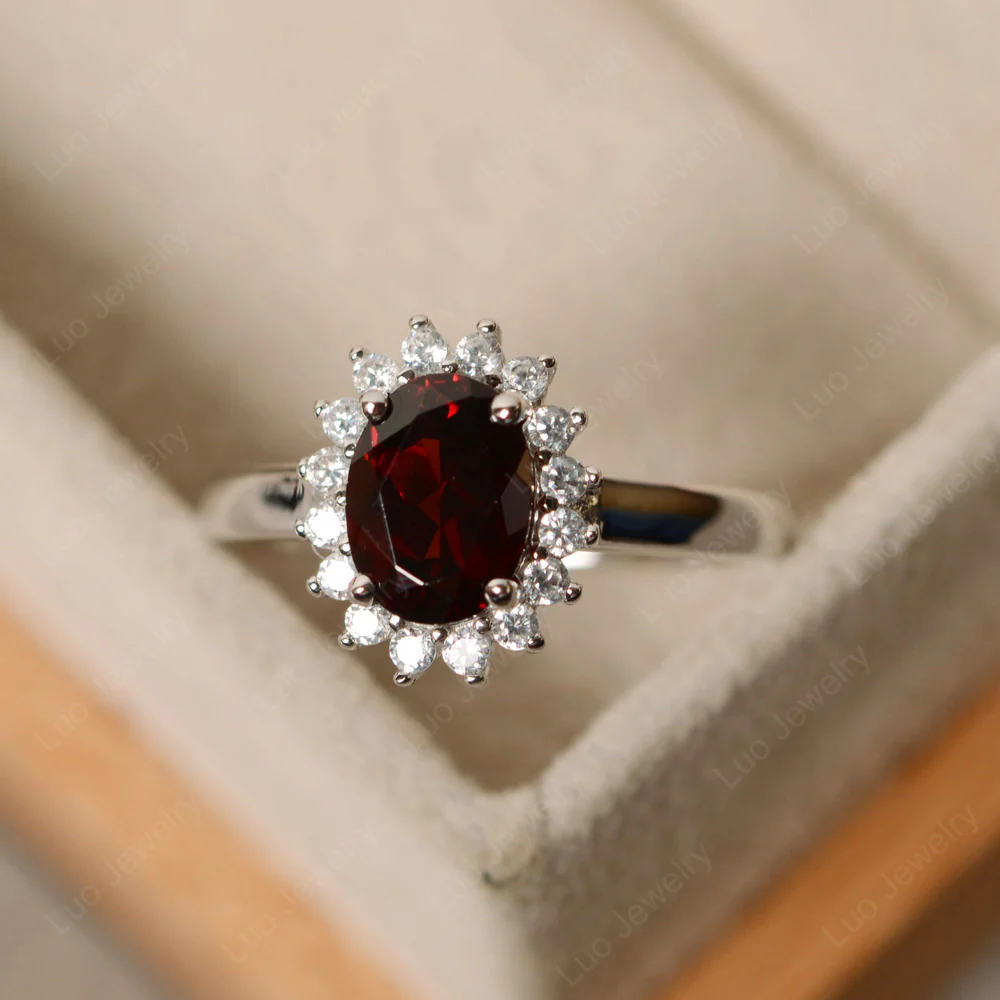 Oval Shape Garnet Halo Engagement Ring - Image 3