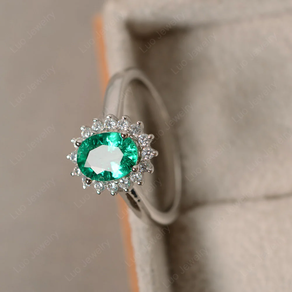 Emerald Oval Sunburst Engagement Ring - Image 2