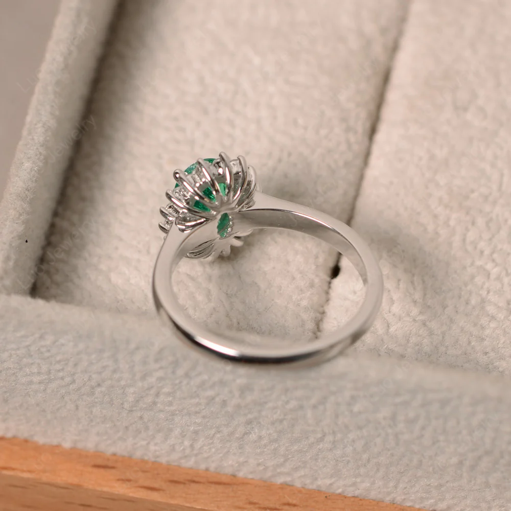 Emerald Oval Sunburst Engagement Ring - Image 3