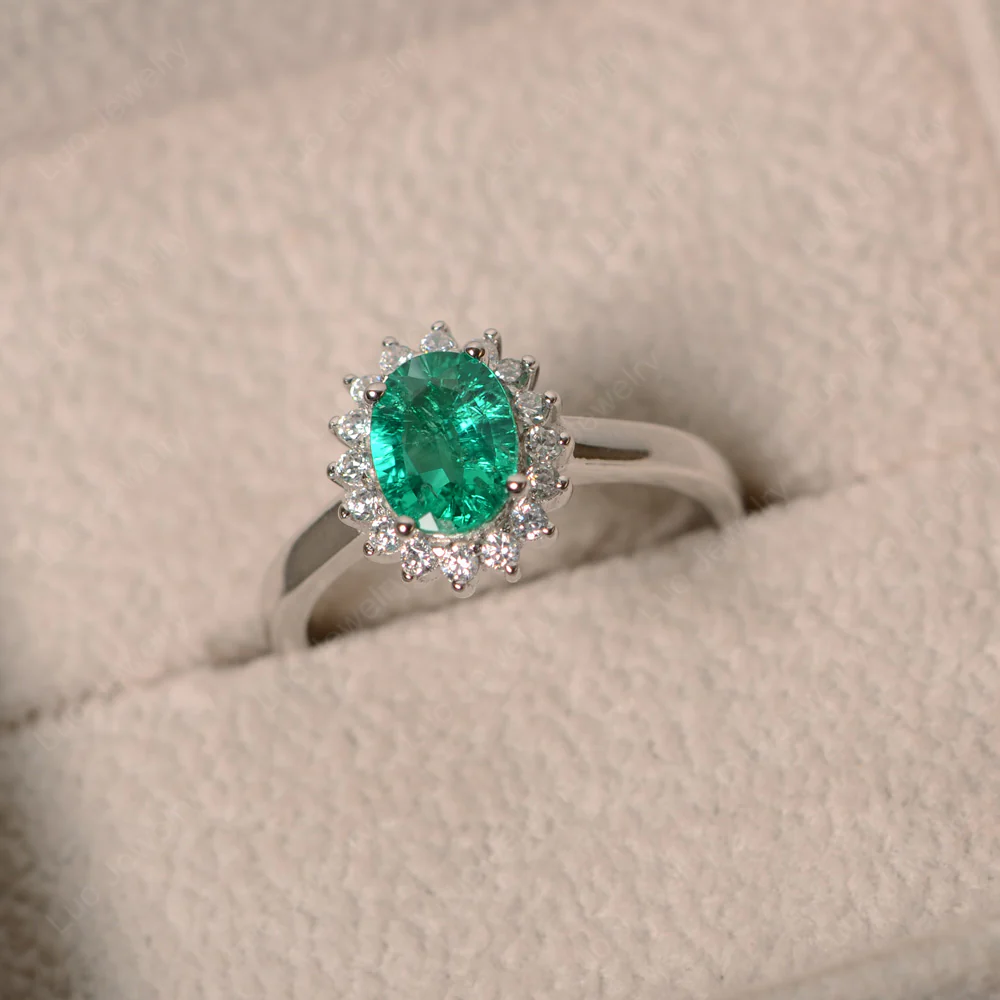 Emerald Oval Sunburst Engagement Ring - Image 4