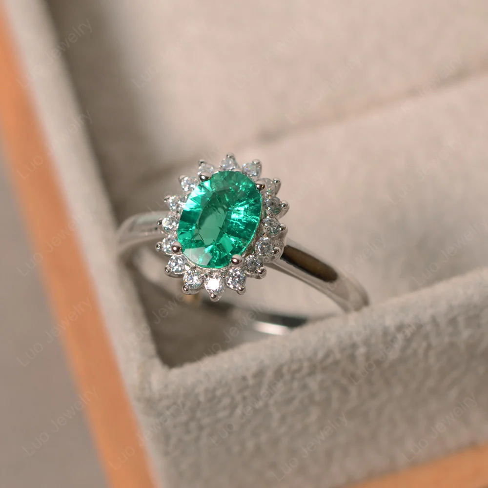 Emerald Oval Sunburst Engagement Ring - Image 5