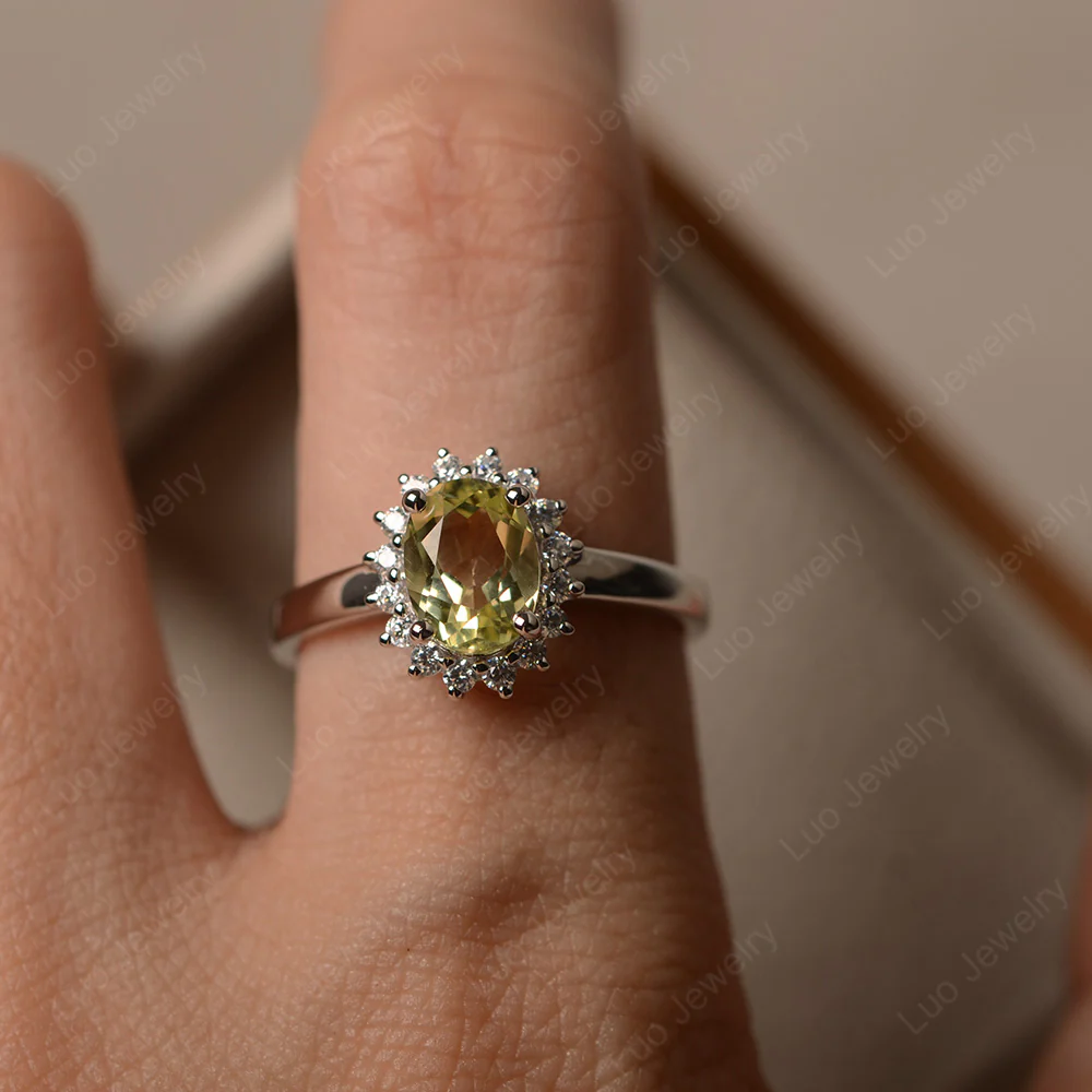 Oval Shape Lemon Quartz Halo Engagement Ring - Image 3