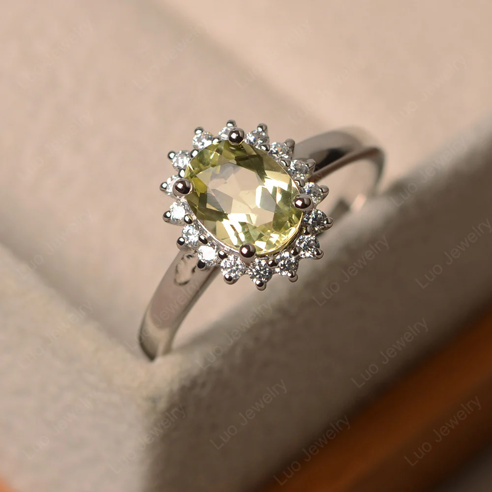 Oval Shape Lemon Quartz Halo Engagement Ring - Image 4