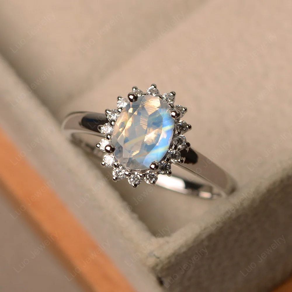 Oval Shape Moonstone Halo Engagement Ring - Image 3
