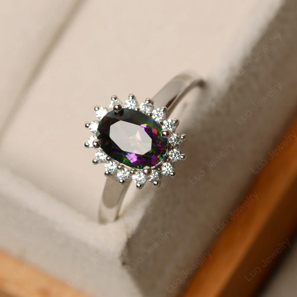 Oval Shape Mystic Topaz Halo Engagement Ring - Image 2