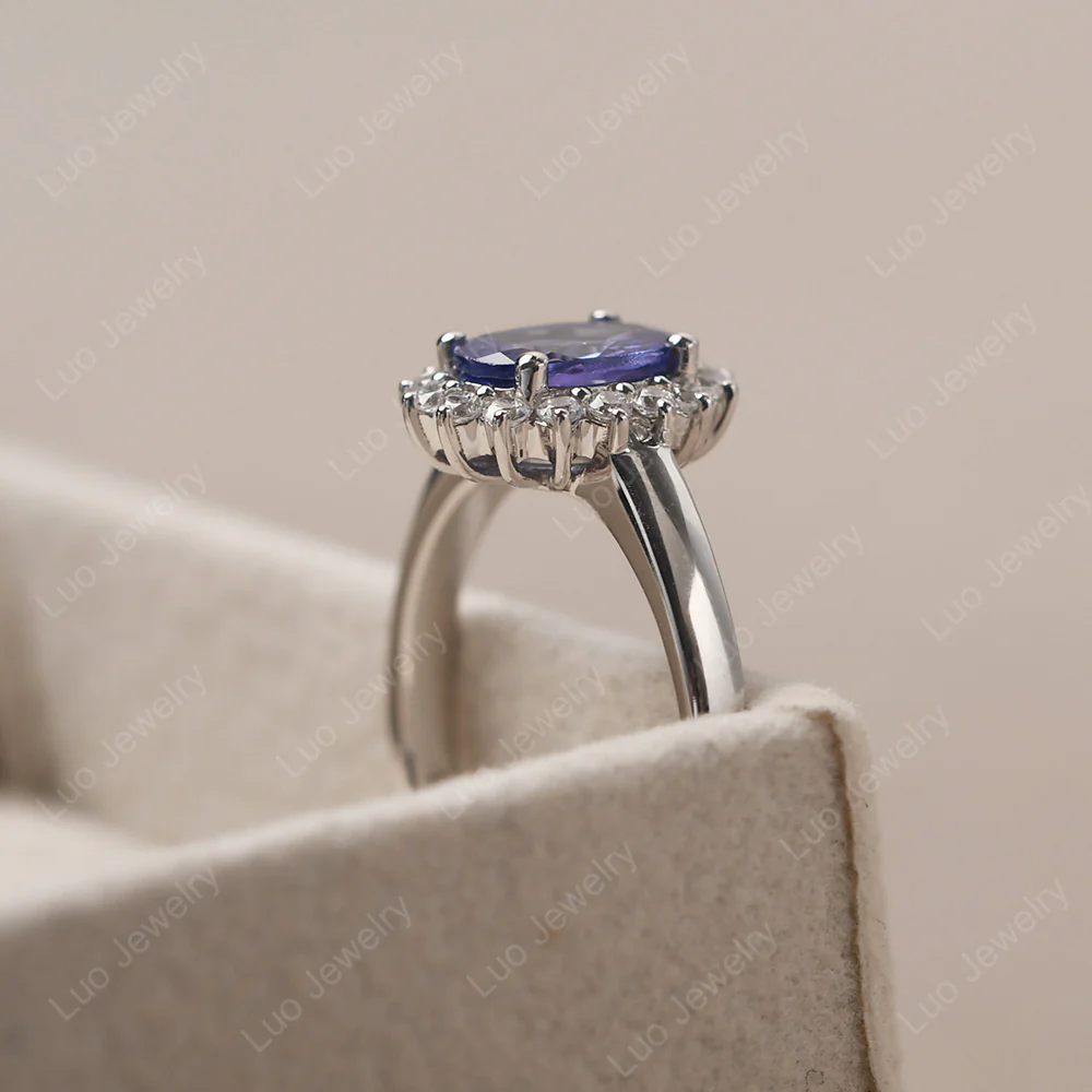 Oval Shape Tanzanite Halo Engagement Ring - Image 4
